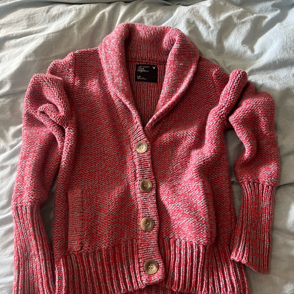 Y2K American Eagle Outfitters Cozy Pink Knit Professor Grandpa Cardigan